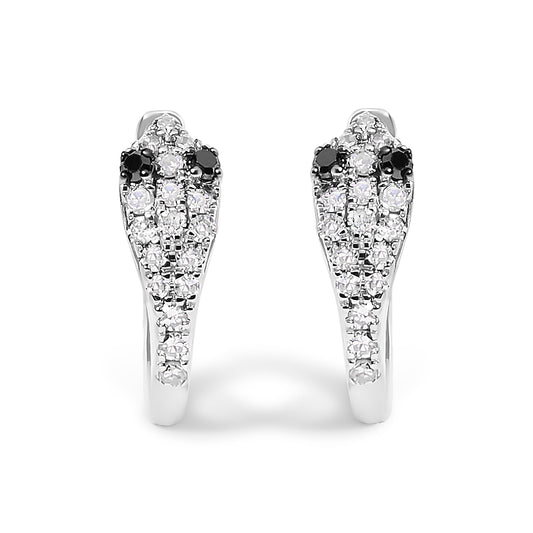 10K White Gold 1/5 Cttw Diamond Snake Eyes Huggy Hoop Earrings