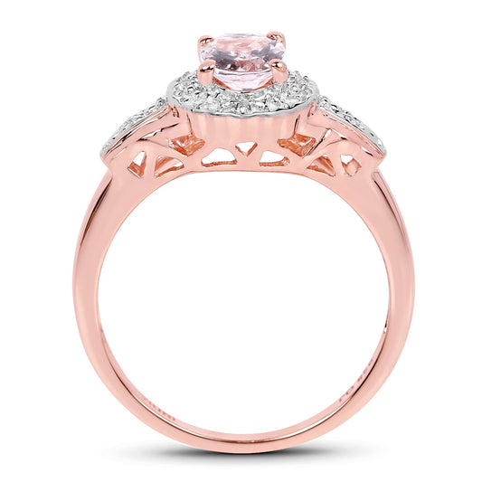 14K Rose Gold Plated 0.73 Carat Genuine Morganite & White Topaz .925 Sterling Silver Ring