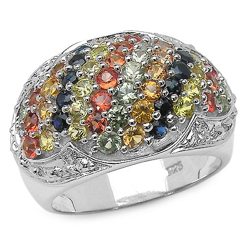 2.75 Carat Genuine Multi Sapphire .925 Sterling Silver Ring