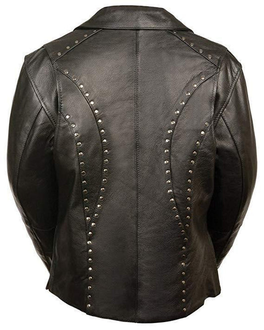 Milwaukee Leather ML1948 Women's Classic Riveted Motorcycle Black Leather Jacket
