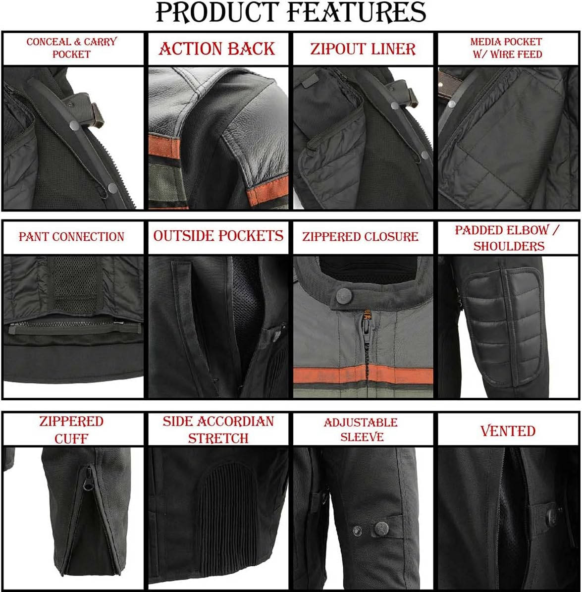 Milwaukee Leather Burnt Orange Leather and Textile Armored Motorcycle Jacket