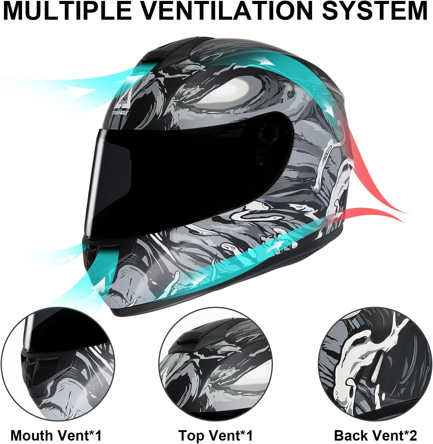 Triangle Full Face Motorcycle Helmets Graffiti Cross Street Bike for Adults Men DOT Approved, Matte Black Triangle Full Face Motorcycle Helmets Graffiti Cross Street Bike for Adults Men DOT Approved, Matte Black