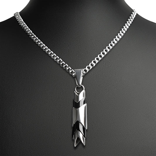 Stainless Steel And Black Hollow Chevron Tube Curb Chain Necklace