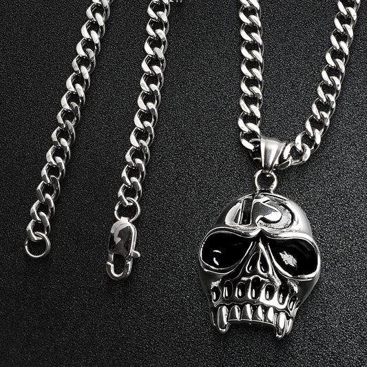 Stainless Steel "13" Fanged Skull Curb Chain Necklace