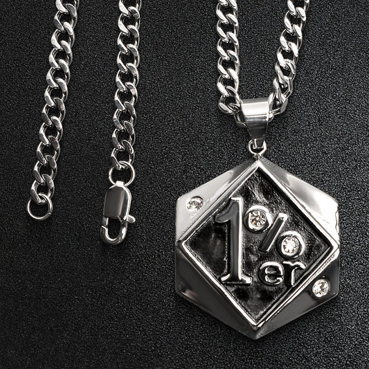 Stainless Steel 1%er CZ Outlaw Motorcycle Club Curb Chain Necklace