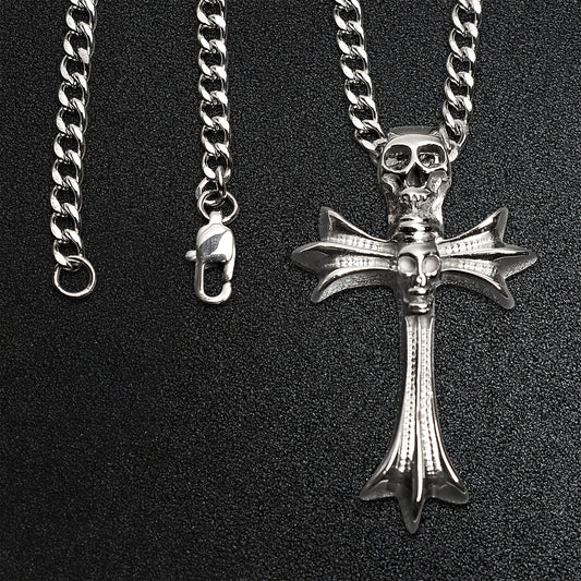 Stainless Steel Skull Cross Curb Chain Necklace