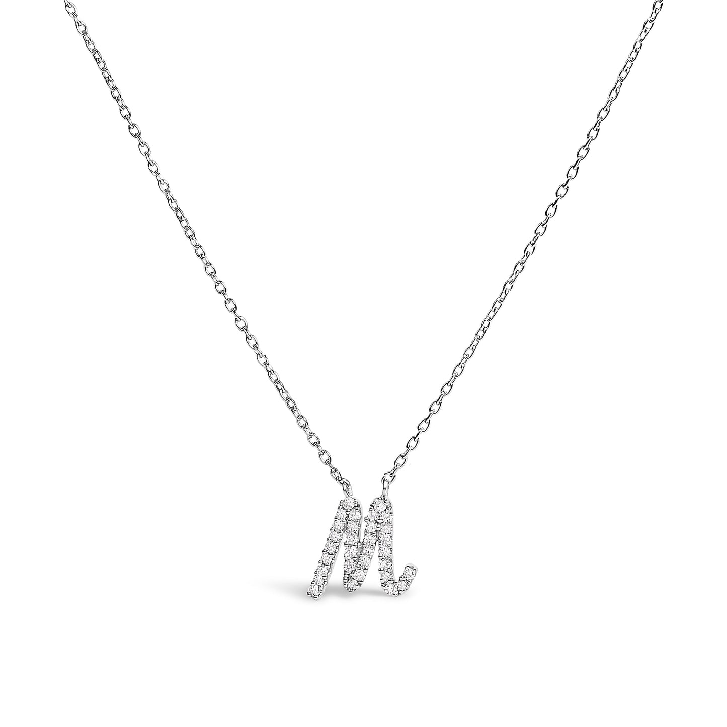 14K White Gold Diamond Accent "A" Initial Script Style Pendant Necklace
