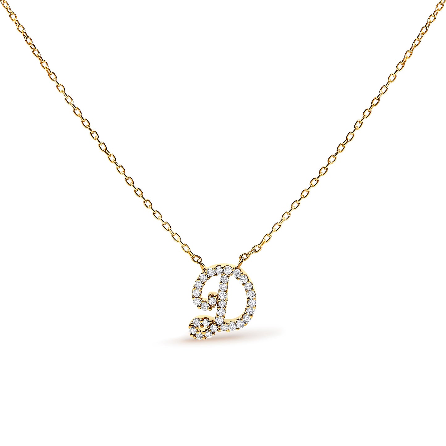 14K White Gold Diamond Accent "A" Initial Script Style Pendant Necklace