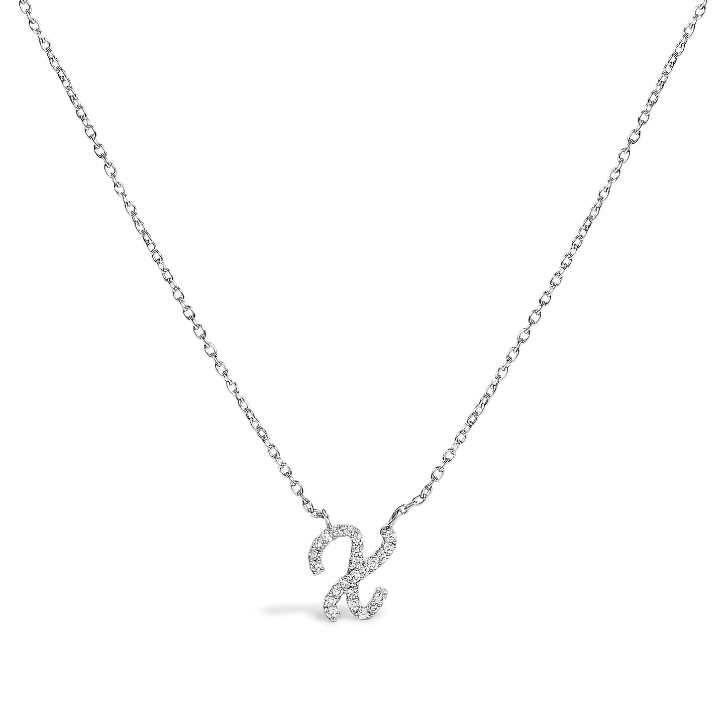 14K White Gold Diamond Accent "A" Initial Script Style Pendant Necklace