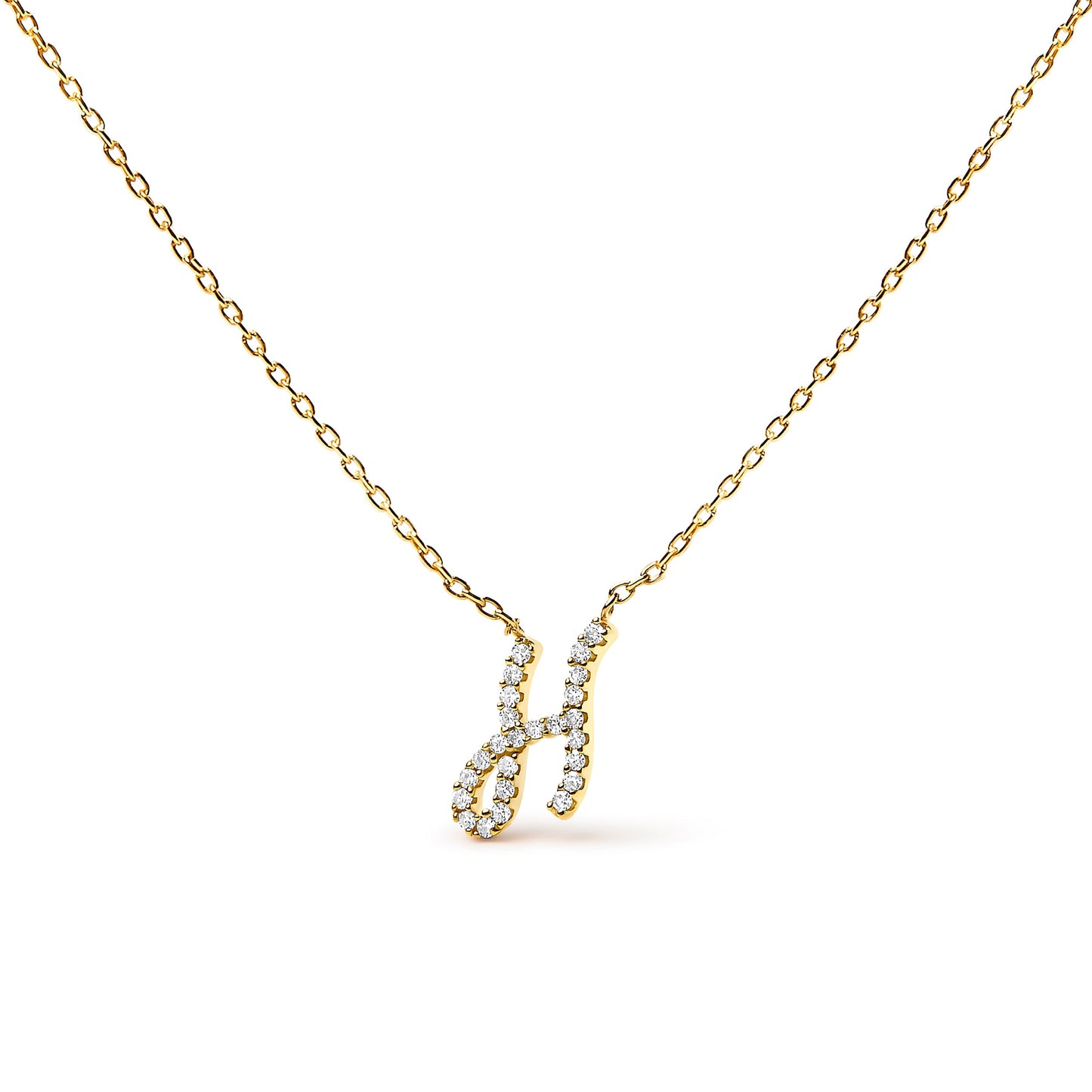 14K White Gold Diamond Accent "A" Initial Script Style Pendant Necklace