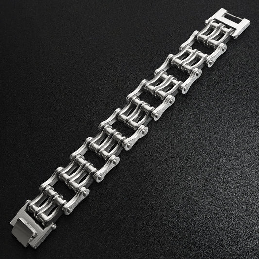 Stainless Steel And Black Double Bike Chain Bracelet