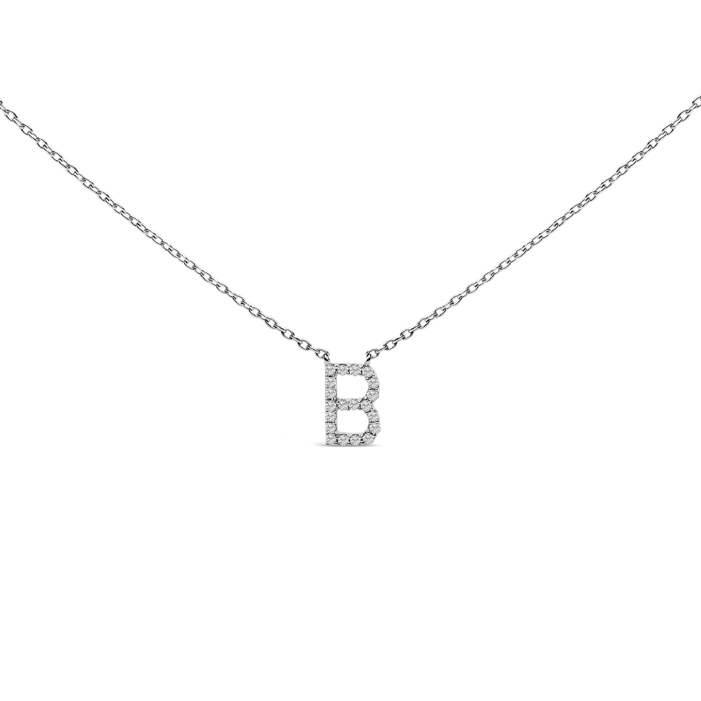 10K White Gold Diamond Accent "A" Block Initial Pendant Necklace