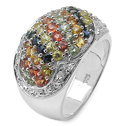 2.75 Carat Genuine Multi Sapphire .925 Sterling Silver Ring