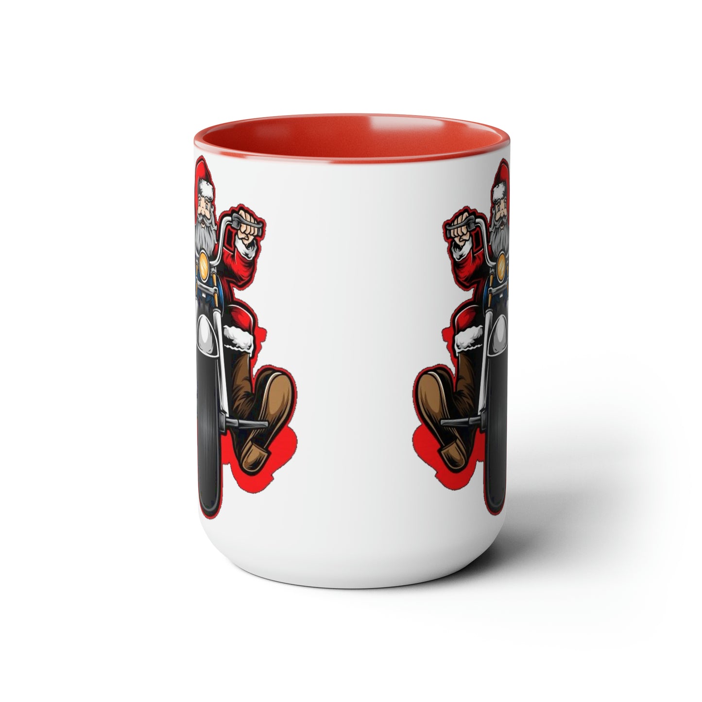 Two-Tone Biker Santa Coffee Mugs, 15oz