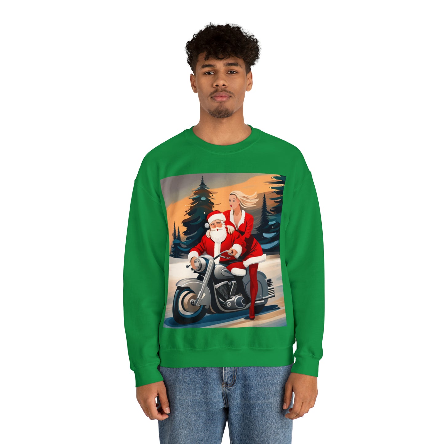 Unisex Motorcycle Biker Santa with Mrs. Claus Crewneck Sweatshirt