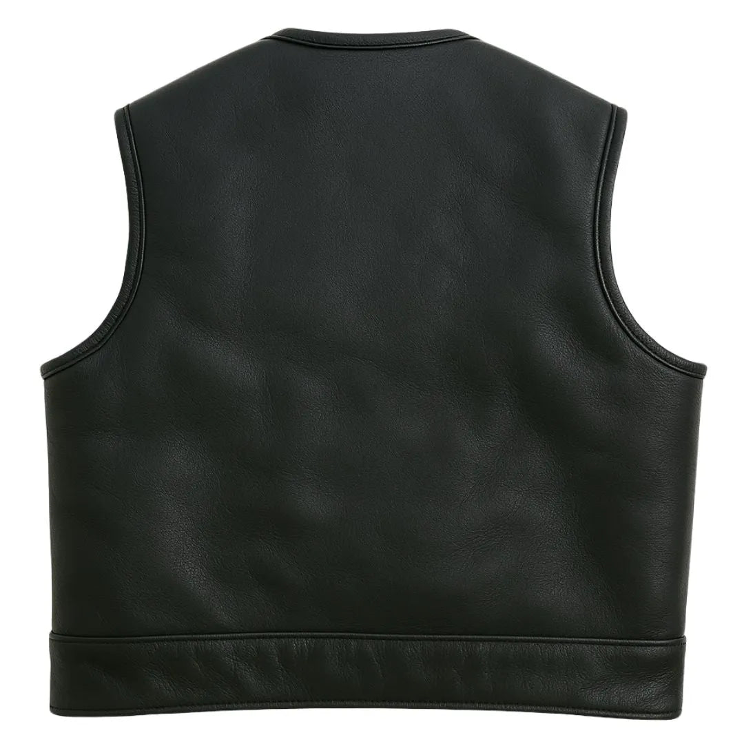 Legendary Lowlife Z Black Cropped Fitted Leather Club Style Motorcycle Vest
