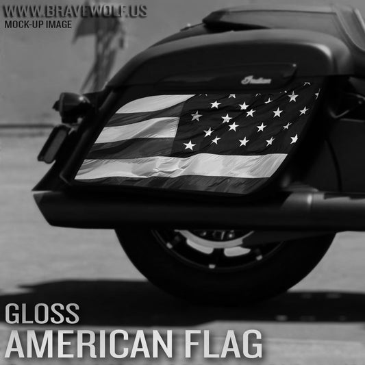 American Flag B&W Decal Set - New Style Indian Saddlebags
