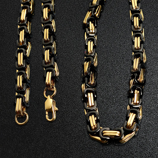 Black and Gold Stainless Steel Byzantine Chain Necklace