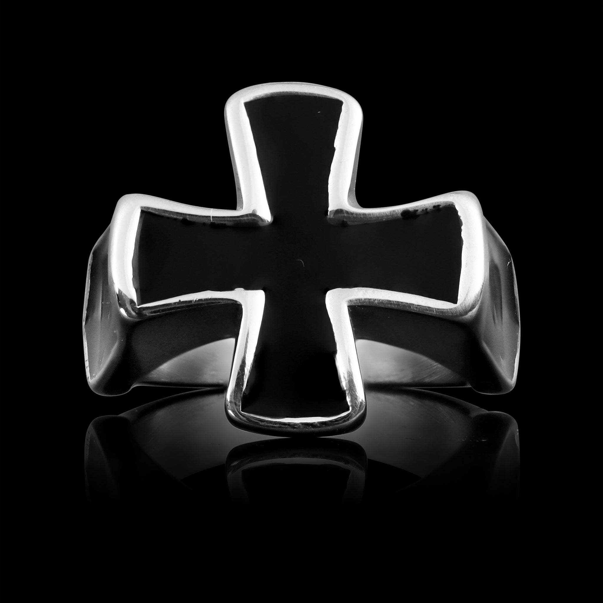 Stainless Steel Polished Black Enamel Cross Ring – Valiant Biker
