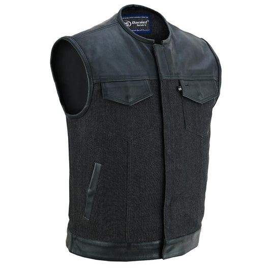 DM901   Men's Leather/Denim Combo Vest Without Collar