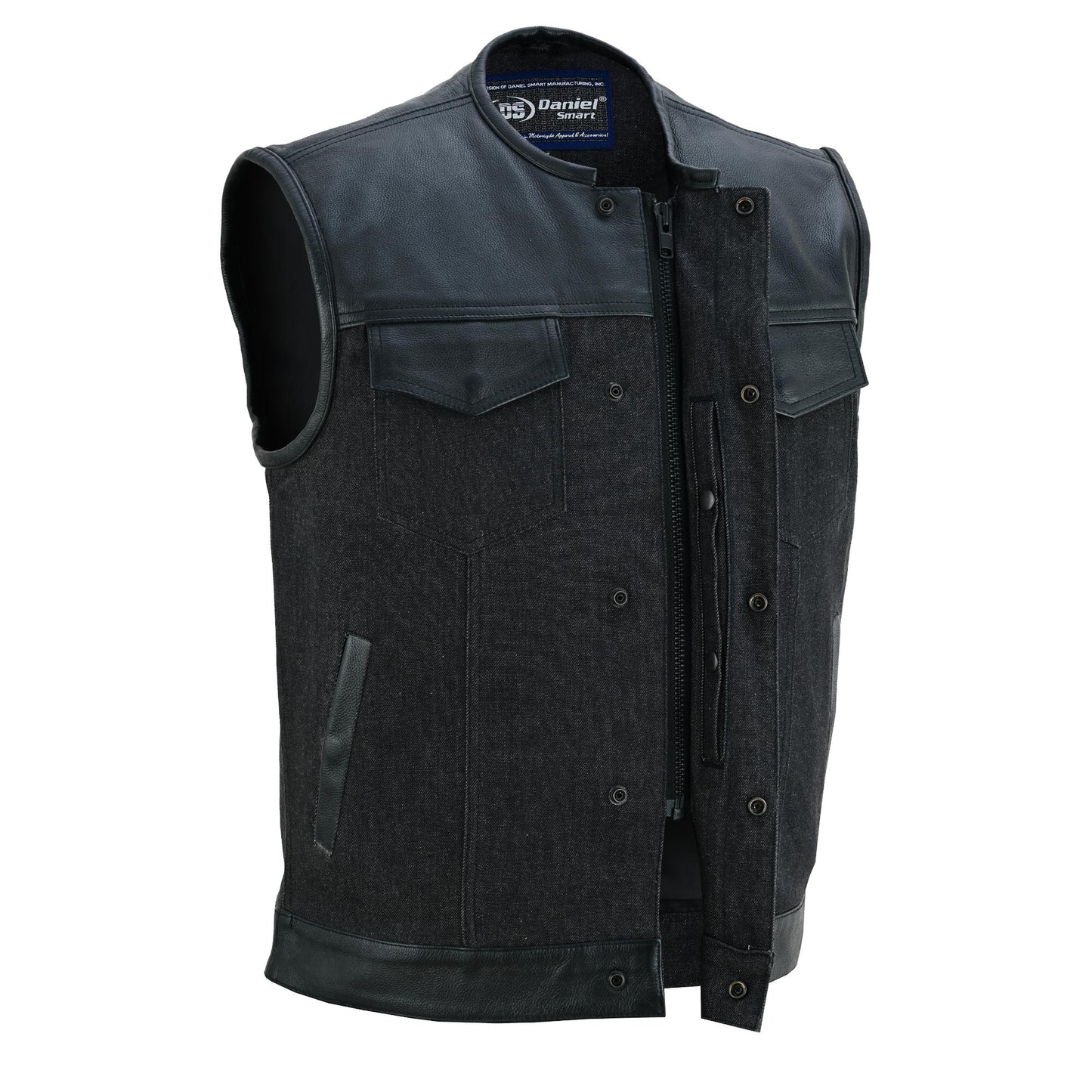 DM901   Men's Leather/Denim Combo Vest Without Collar