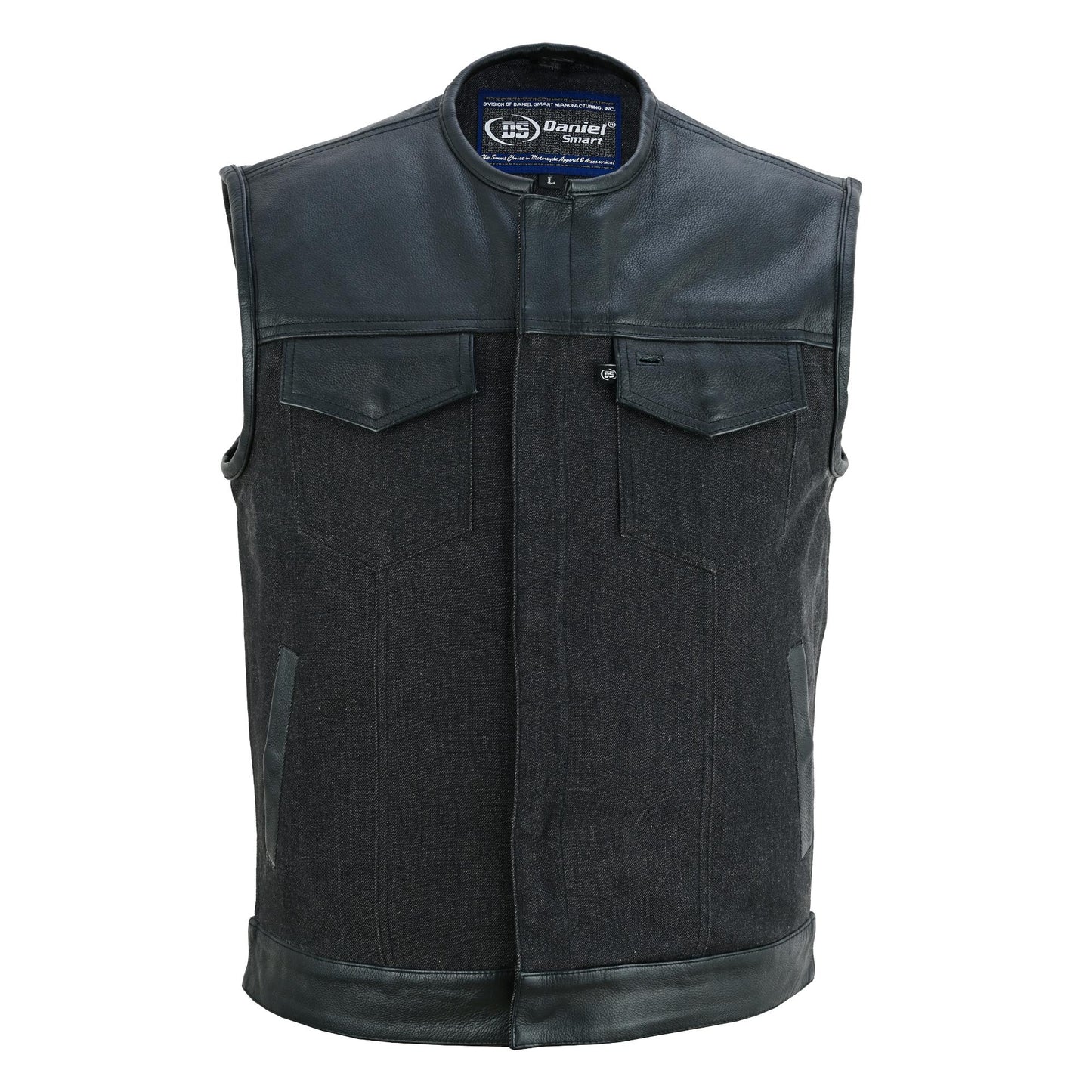 DM901   Men's Leather/Denim Combo Vest Without Collar