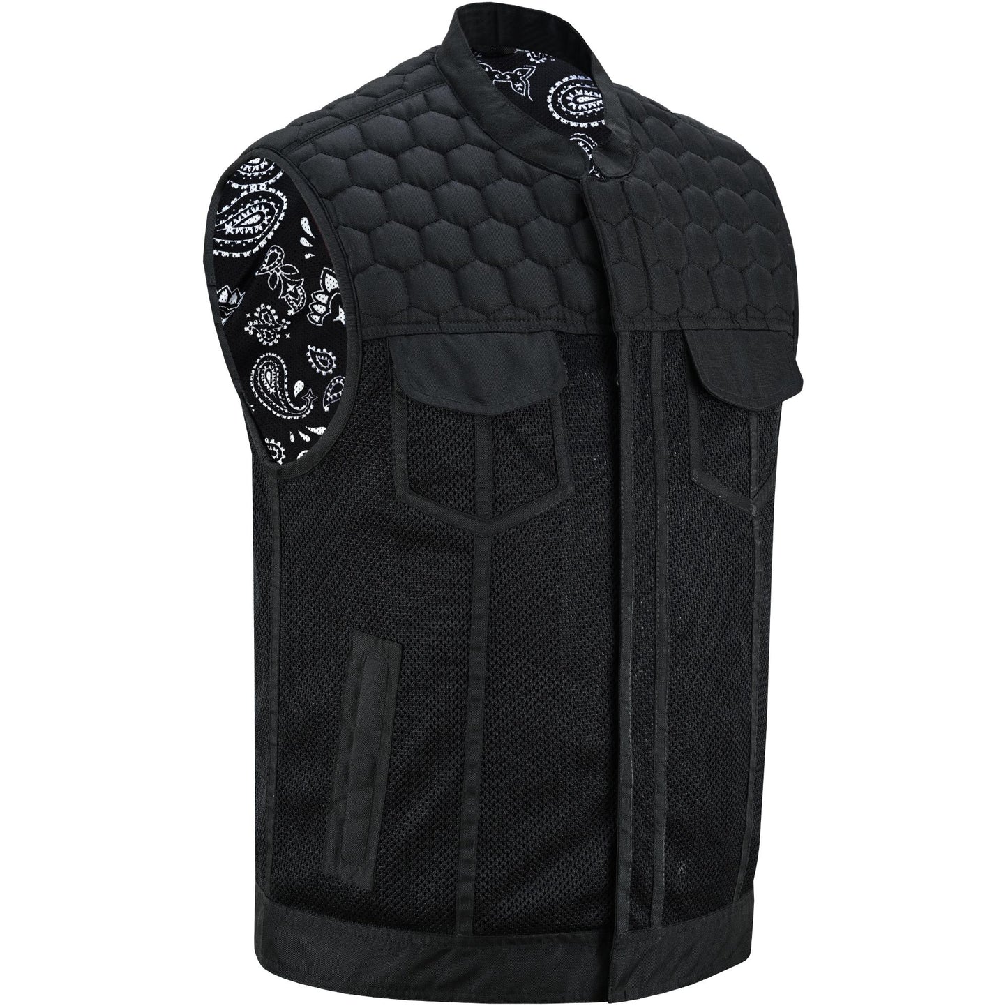 Mesh Rave Men’s Black Mesh Textile Vest with Black Paisley Liner