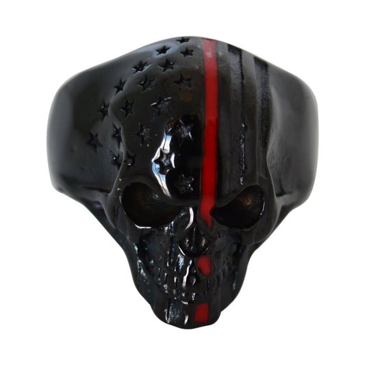 SK2333 Firefighter Red Skull Ring Stainless Steel American Flag Patriot