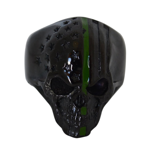 SK2332 Military Green Skull Ring Stainless Steel American Flag Patriot