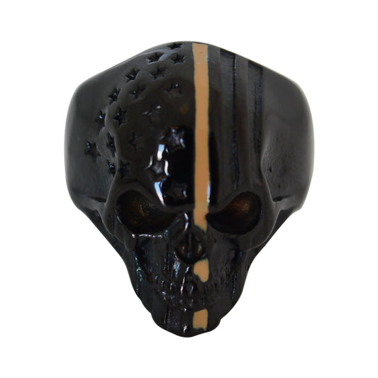 SK2331 Desert Storm Tan Skull Ring Stainless Steel American Flag Patriot