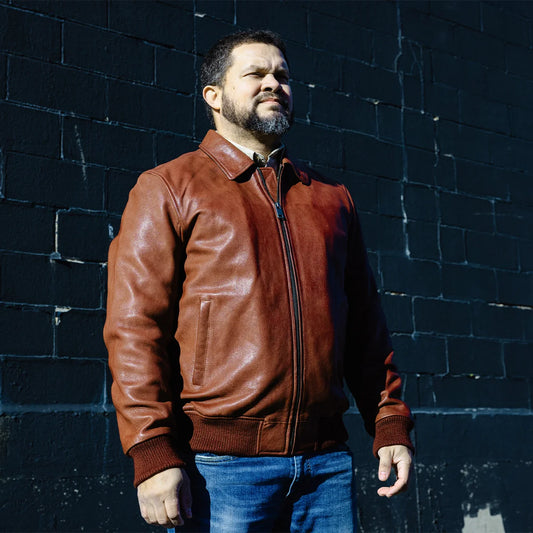 Moto Bomber - Men's Leather Jacket Cognac and Oxblood