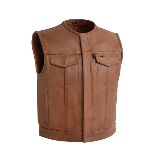Lowside Men's Motorcycle Leather Vest Cognac