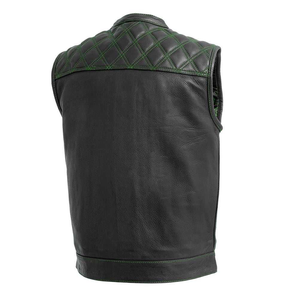 Downside Men's Motorcycle Leather Vest Orange and Green