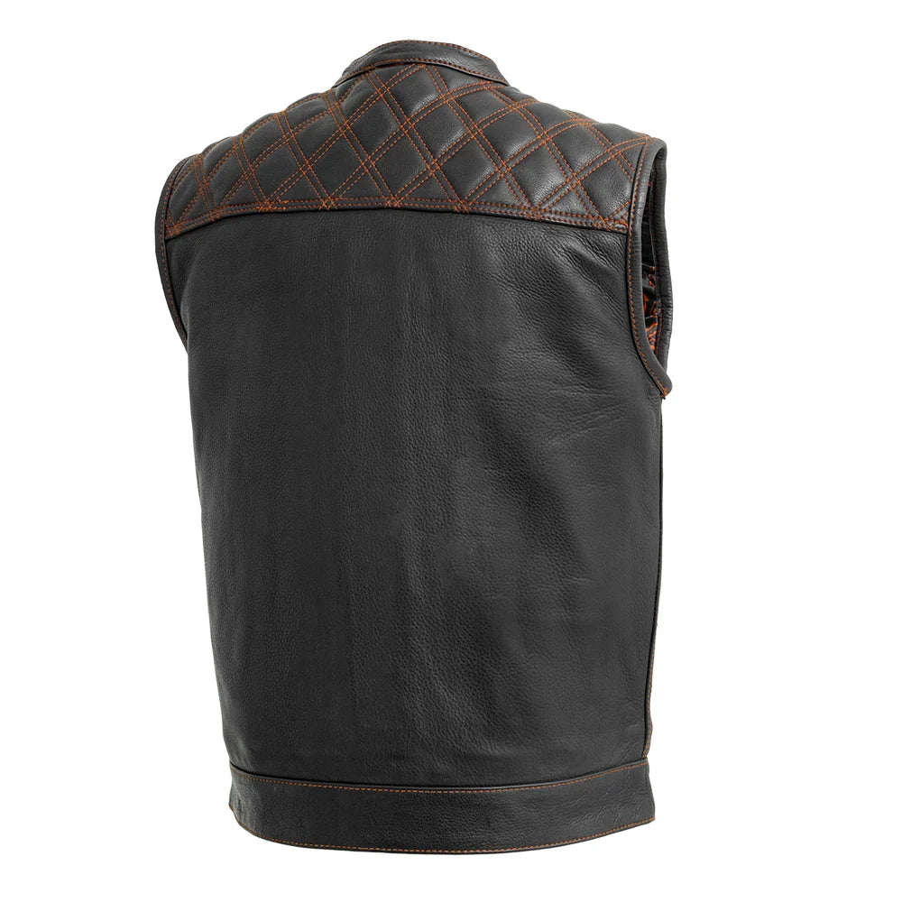 Downside Men's Motorcycle Leather Vest Orange and Green