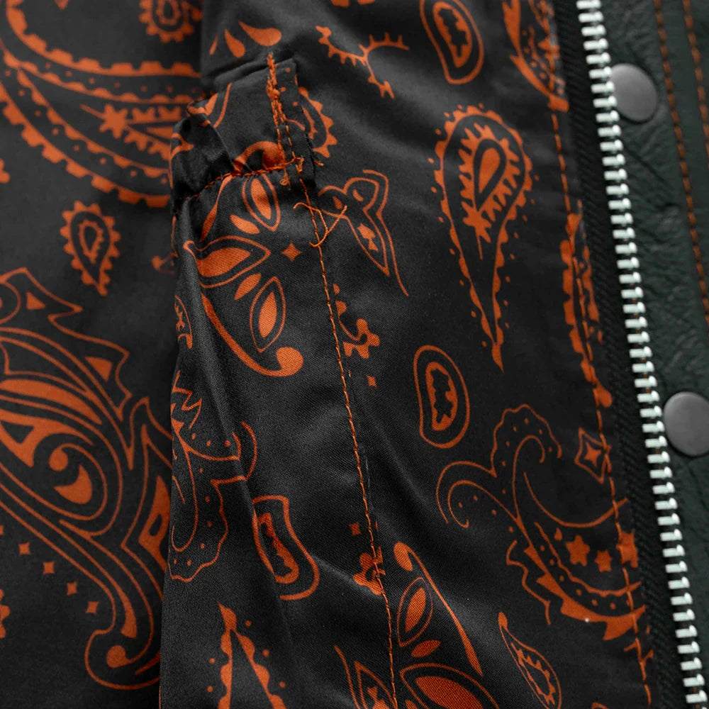 Downside Men's Motorcycle Leather Vest Orange and Green