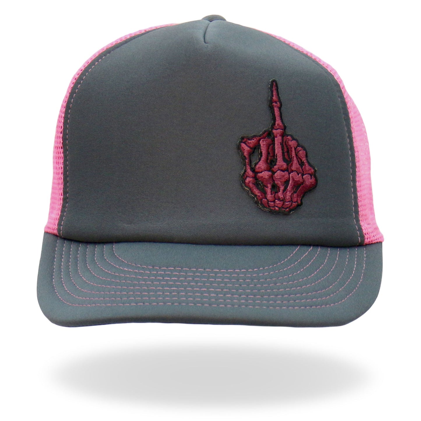 Hot Leathers Pink And Black Trucker Hat Skeleton Finger GSH1053