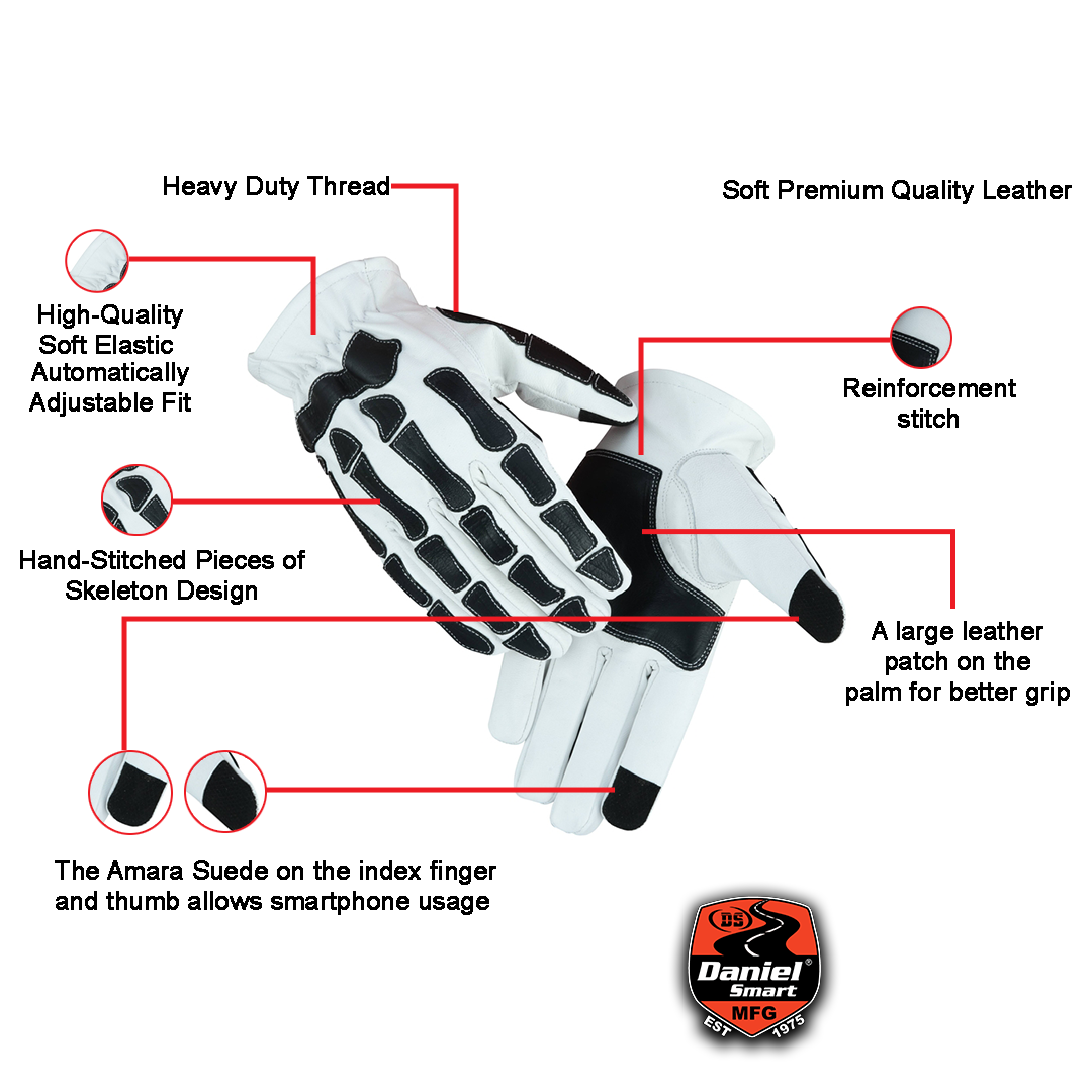 Glove Grace White and Black Skeleton Hand Riding Glove