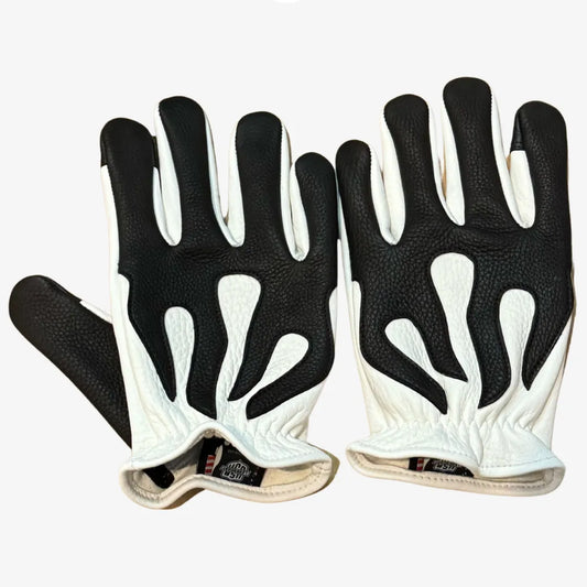 Legendary Spitfire White Deerskin Short Wrist Touchscreen Motorcycle Gloves