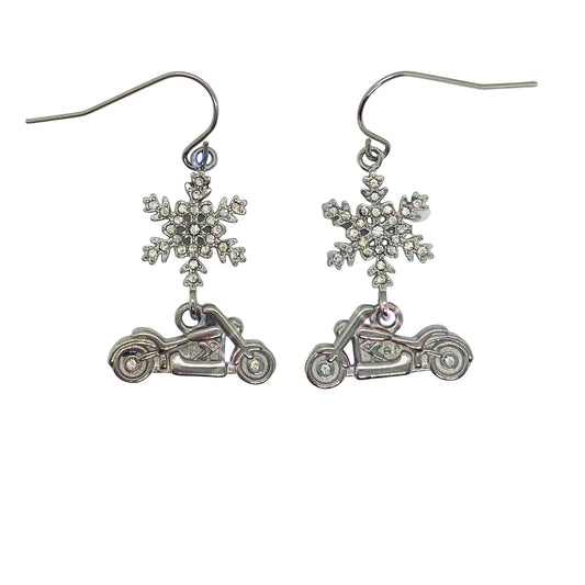 SK2705 Ladies Holiday Earrings Snowflake with Motorcycle