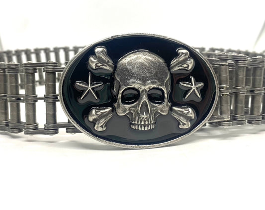 SK9001D Mens Easy Rider Belt 1 1/2" Wide with Skull Buckle Distressed