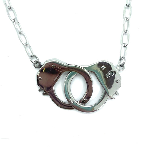 SK1457 Ladies Handcuff Necklace 19" Real Working Cuffs Stainless Steel Motorcycle Jewelry