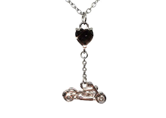 SK2708N Heart Crystal Motorcycle Necklace - Black Stone