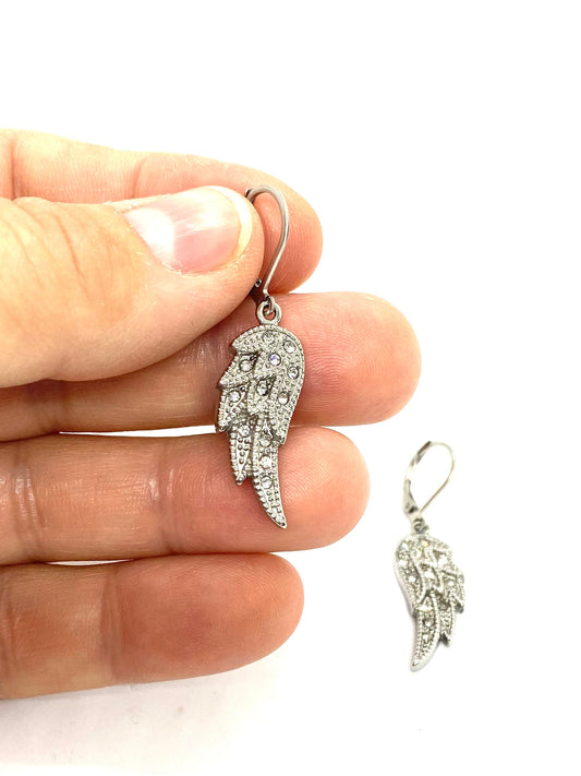 SK2235B Wing  Earrings Bling Lever Back