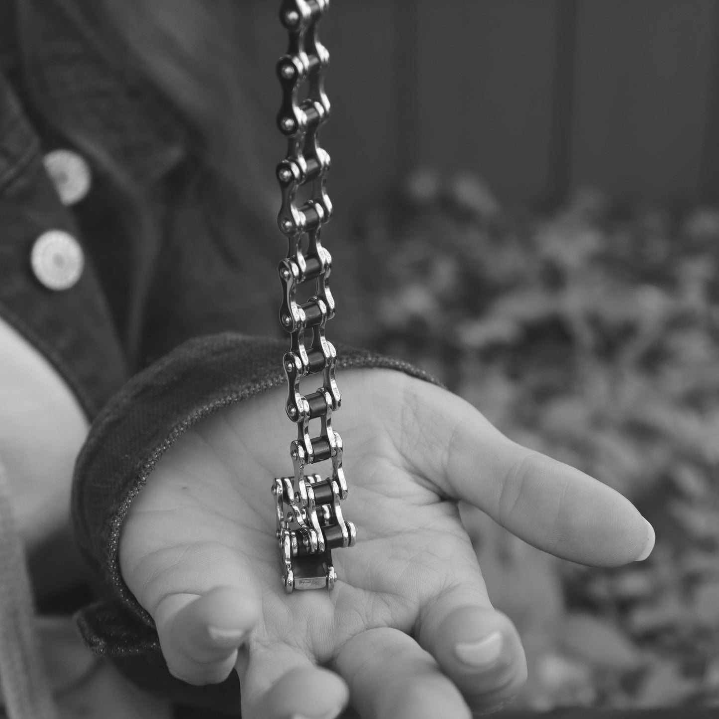 Stainless Steel And Black Bike Chain Bracelet