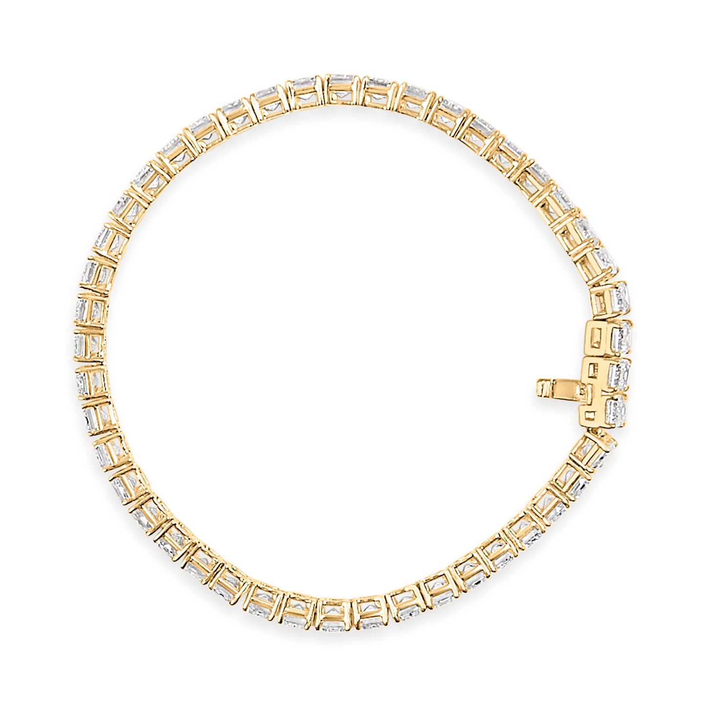 IGI Certified 14K Yellow Gold 18 1/2 Cttw Emerald Cut Lab Grown Diamond Tennis Bracelet