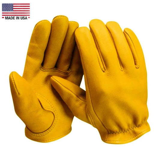 Legendary Gold Deerskin Leather Short Wrist Motorcycle Gloves