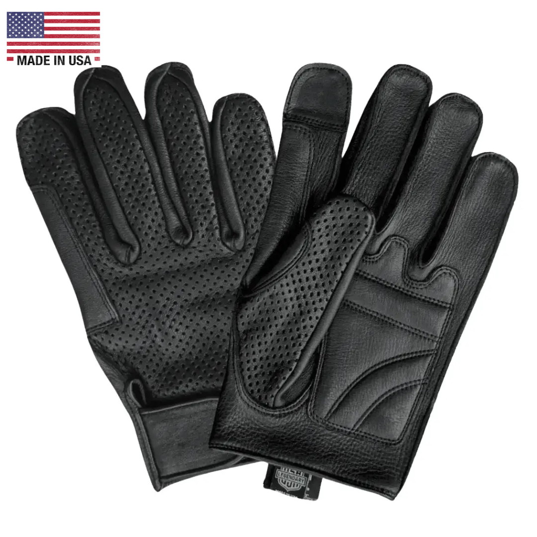 Legendary ILL DOZER Perforated Top Short Wrist Outseam Deerskin Motorcycle Gloves