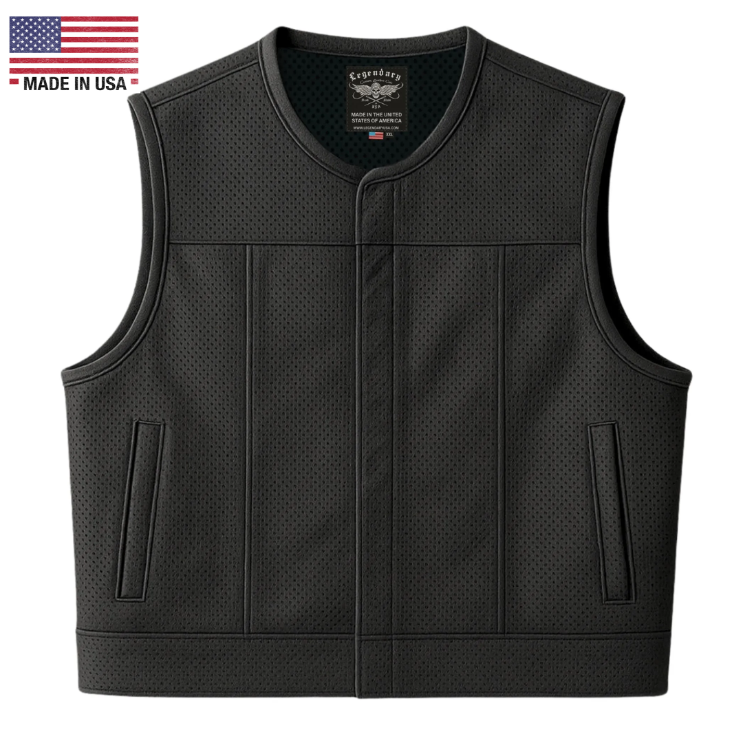 Legendary LowLife NCP Perforated Leather Cropped Fitted Club Style Motorcycle Vest