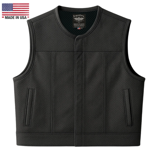 Legendary LowLife NCP Perforated Leather Cropped Fitted Club Style Motorcycle Vest