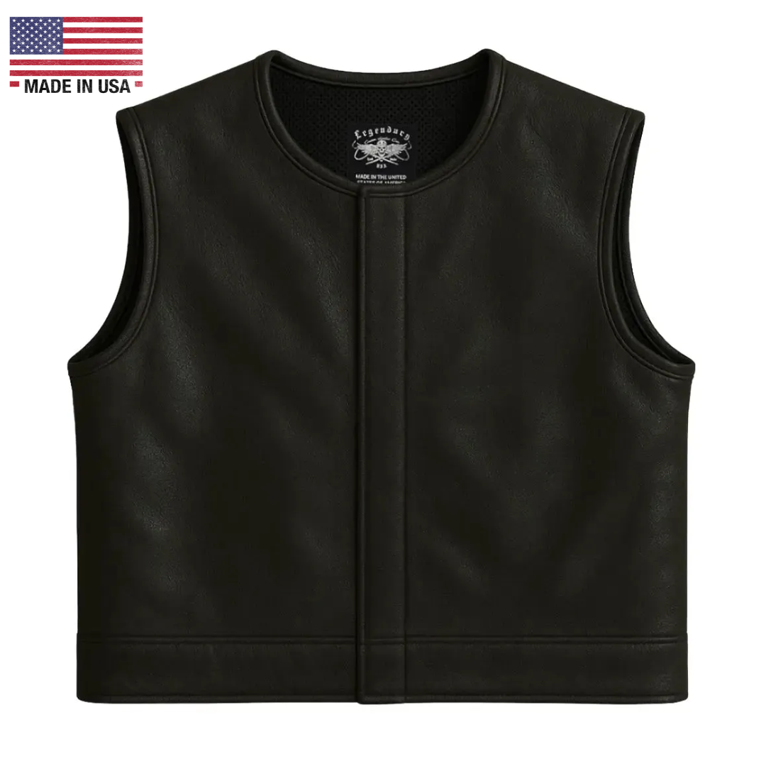 Legendary LowLife NOP Black Cropped Fitted Leather Club Style Motorcycle Vest
